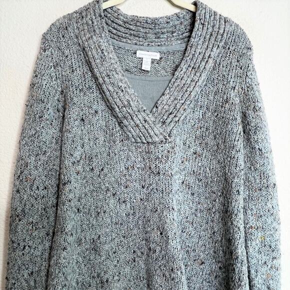 Charter Club Womens Sweater Large Shawl Collar Chunky Knit Green Speckle Pattern - Picture 3 of 6